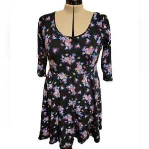 Lauren Conrad Fit & Flare Mini Dress Floral Print Sz XL Cotton Stretch 3/4 sleev